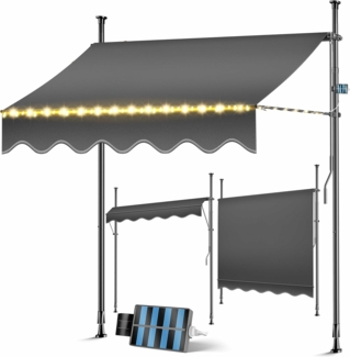 KESSER® Klemmmarkise mit Handkurbel & LED Lichterkette | Balkonmarkise ohne Bohren | Markise UV-beständig höhenverstellbar & wasserabweisend | Sonnenschutz für Balkon Terrasse & Garten 150cm