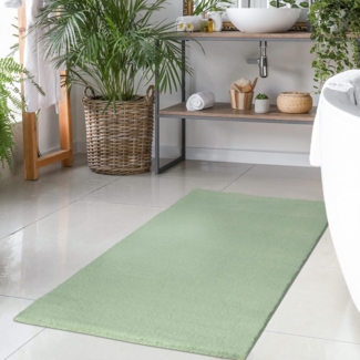 Carpet City Badematte Topia Mats, Badteppich uni, Höhe 14 mm, rutschhemmend beschichtet, strapazierfähig, Polyester, rechteckig, Hochflor, Kaninchen Haptik, Polyester, Badezimmerteppich, waschbar