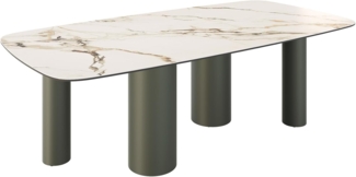 Esstisch Edge Boot 240x120cm Keramik Calacatta Luxe Weiß-Gold-Grau Pilier Metall Effektfinish Titan