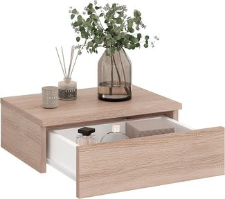 KOMTO Wandregal mit Schublade Monaco - Nachttisch Hängend Wandmontage, Wandschublade Nachtschrank Hängend, Monaco 46 x 30 x 15 cm