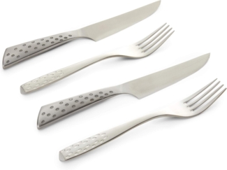 Weber Deluxe Steak-Set, 4-teilig, bestehend aus Messer & Gabel, aus hochwertigem Deutschen Edelstahl, Monoblock Design, extra scharf geschliffen, ergnomischer Griff - Silber (17844)