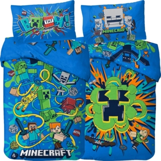 BERONAGE Wendebettwäsche Minecraft Bettwäsche Slurp Blast Biber / Flanell, Baumwolle, 2 teilig, 135x200 + 80x80 cm