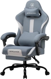 GTPLAYER Gaming Stuhl Bürostuhl Ergonomisch Gaming Sessel mit Kopfstütze und Cloud-Lendenkissen, Gepolstert Gaming Chair mit Fußstütze, Drehsessel,150kg Kapazität, Blau