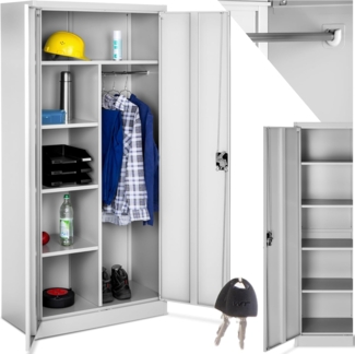 TecTake 800633 Abschließbarer Spind, Aktenschrank mit 6 Fächern und Kleiderstange, Leichte Montage, 180 x 80 x 40 cm (Grau)
