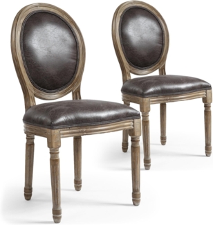 Louis XVI Set mit 2 Medaillon Stühlen, Kunstleder Braun (Retro)