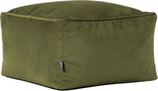Icon Amara Hocker, Olivgrün, Flauschiger Samt Stoff, Samt Sitzsack, Sitzpuff Hocker mit Füllung, Fußhocker für das Wohnzimmer, Deko Wohnzimmer
