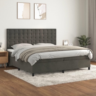 vidaXL Boxspringbett mit Matratze Dunkelgrau 200x200 cm Samt, Härtegrad: H2 [3143284]