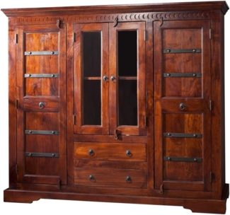 Massivmoebel24 Highboard (Massivholz), Highboard Akazie 160x50x142 nougat lackiert OXFORD #418