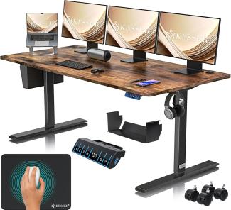 KESSER® Höhenverstellbarer Schreibtisch elektrisch | Ergonomisch Steh-Sitz Schreibtisch | 3-Funktions-Memory Steuerung | Inkl. 360° Rollen & USB-Ladeanschluss | Computertisch für Homeoffice Braun, 180x80 cm