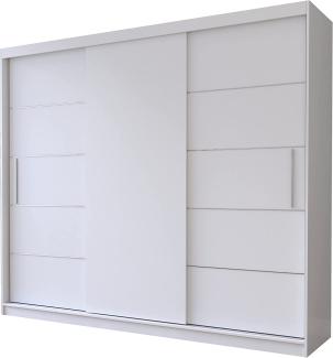 Fabryka Mebli Idźczak Schwebetürenschrank Alba 250, Schiebetürenschrank, Kleiderschrank mit Kleiderstange und Einlegeboden, Schlafzimmerschrank, Schiebetüren, Modern Design (Weiß/Weiß)