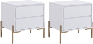 Vente-unique - 2er-Set Nachttische mit 2 Schubladen - MDF & Metall - Weiß lackiert & Goldfarben - KORASA von Pascal Morabito