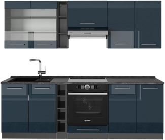 Küchenzeile Fame-Line Dunkelblau Hochglanz/Anthrazit 235 cm ohne Arbeitsplatte Vicco