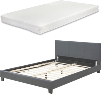 Kunstlederbett Albacete mit Matratze Kunstleder 140x200 cm Dunkelgrau Corium