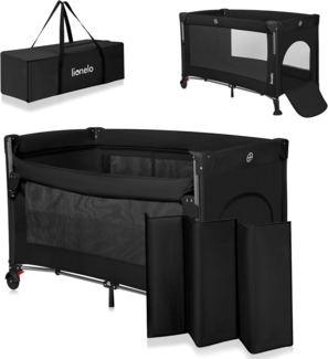 Lionelo Ellen 3 in 1 Reisebett von 0 bis 3 Jahren, Beistellbett für Neugeborene und ältere Kinder bis 15 kg, 2 Matratzenhöhen, Befestigungsgurte, seitlicher Reißverschluss, 2 Rollen, Tasche