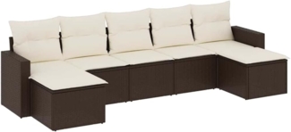 vidaXL 7-tlg. Garten-Sofagarnitur mit Kissen Braun Poly Rattan 3219333