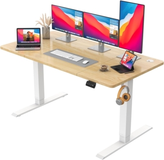 JUMMICO HöHenverstellbarer Schreibtisch Standing Desk Elektrischer Schreibtisch Höhenverstellbar mit Memory-Funktion 140x60 cm,Beige