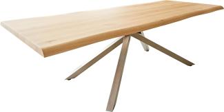 Esstisch Edge 260x100 Eiche Natur Kreuzgestell Rechteck Edelstahl Live-Edge
