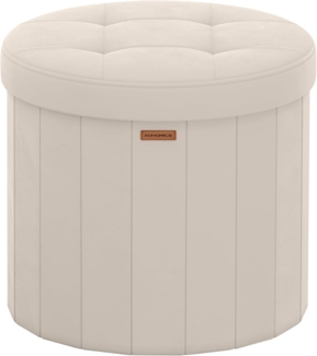 SONGMICS MAZIE Kollektion – Sitzhocker rund, Fußhocker mit Stauraum, faltbarer Hocker mit abnehmbarem Deckel, einfache Montage, Samt, Wohnheim, Schlafzimmer, Wohnzimmer, cappuccinobeige