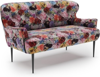 CAVADORE 2-Sitzer Küchensofa Amba, Trendige Sitzbank für Küche oder Esszimmer / 153 x 97 x 87 / Jacquard Flachgewebe: Blumenmuster Rot