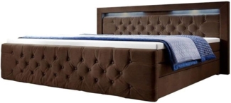 Boxspringbett Gloria mit LED und Stauraum 180x200 Braun H4 (100kg+)
