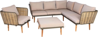 Gartengarnitur HWC-L31, Garnitur Lounge-Set Sofa Outdoor, Spun Poly Metall Poly-Rattan MVG-zertifiziert ~ beige-braun