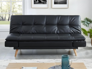 Vente-unique - Schlafsofa Klappsofa 3-Sitzer - Kunstleder - Schwarz - ZARINA