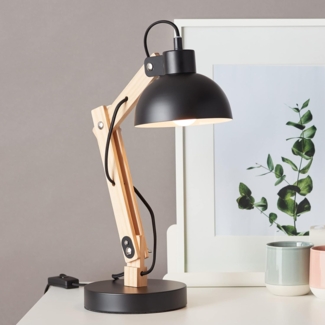 Lightbox Schreibtischlampe Tischleuchte schwenkbar 42cm Höhe Schalter 1x E27 Metall/Holz, schwarz