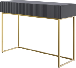 Selsey Schminktisch VELDIO, 2 Schubladen mit geriffelten Fronten, goldfarbenes Metallgestell