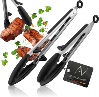 AVANA Kochzange Edelstahl Küchenzange Silikon Grillzange Zange Kochen Mehrzweckzange, mit integriertem Standfuß, 2er Set