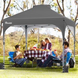 YITAHOME 3X3 wasserdichte Pavillon Faltpavillon, Faltbarer Pop up Pavillon Outdoor Anti-UV Gartenpavillon Höhenverstellbarfür Alle Jahreszeiten Für Party Camping Märkte Pool Festival, Dunkelgrau