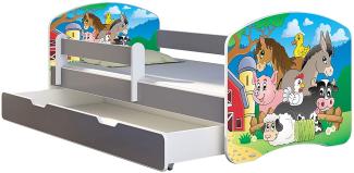 ACMA Kinderbett Jugendbett mit Einer Schublade und Matratze Grau mit Rausfallschutz Lattenrost II (34 Farm, 160x80 + Bettkasten)