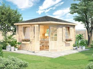 Alpholz 5-Eck Gartenhaus Monica Royal Gartenhaus aus Holz in Braun Holzhaus mit 40 mm Wandstärke Blockbohlenhaus mit Montagematerial