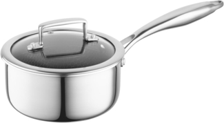 FLORINA Edelstahl Stieltopf mit Glasdeckel ARISTO 16 cm 1L | Antihaftbeschichtung mit Wabeneffekt | Stielkasserolle Für alle Herdarten | Hitzebeständiger Deckel | Kann im Backofen verwendet werden