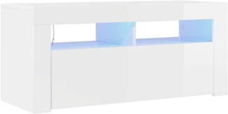vidaXL TV Schrank mit LED-Leuchten Lowboard Fernsehschrank Fernsehtisch Sideboard HiFi-Schrank TV Möbel Tisch Board Hochglanz-Weiß 90 x 35 x 40 cm