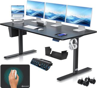 KESSER® Höhenverstellbarer Schreibtisch elektrisch | Ergonomisch Steh-Sitz Schreibtisch | 3-Funktions-Memory Steuerung | Inkl. 360° Rollen & USB-Ladeanschluss | Computertisch für Homeoffice Schwarz, 180x80 cm