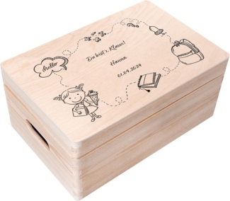 Creative Deco Holzkiste Einschulung Geschenk Junge Mädchen Schulanfang, Natur 30 x 20 x 14 cm