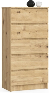 Home Collective Kommode 60 cm breit Holz Highboard Sideboard für Flur Schlafzimmer Wohnzimmer (Kommode Schlafzimmer Kommode mit Schubladen Holz Schrank), Kinderzimmer Organizer, 121 cm hoch mit 5 Schubladen Artisan Eiche
