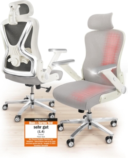 CLOUVOU PowerSeat, ergonomischer Bürostuhl, thermoregulative Materialien, 5D-Armlehnen, 3D-Kopfstütze, PhantomWheels, Creme-weiß