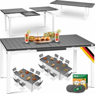 KESSER® Gartentisch ausziehbar Esstisch 180/240x90 cm erweiterbar bis 8 Personen Ausziehtisch mit pulverbeschichtetem Stahl-Gestell & HDPE Tischplatte Wetterfest & UV-Beständig inkl. 6 Filz-Untersetzer