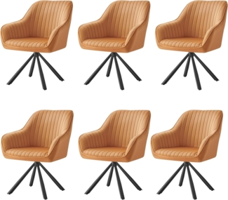 SONGMICS Esszimmerstuhl mit Armlehnen, 6er Set, Samt, 60 x 60 x 81,5 cm, Karamellbraun