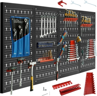 CCLIFE Lochwand Werkzeugwand Lochwand Metall Werkzeuglochwand Dreiteilig, 4 Stk, mit 34 Haken