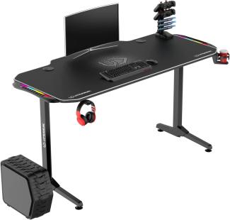 ULTRADESK Frag RGB LED | Gaming-Schreibtisch mit großer Arbeitsfläche & XXL-Pad, 2 Kabeldurchlässe | Gut für Home Office, Fach für Steckdosenleisten | Stahlrahmen, Weißes Pad, 140x66 cm