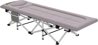 Outsunny Feldbett Klappbares Schlafbett, weich, rostfreies Metallgestell, 200x65x42cm (Campingliege, 1-St, Campingbett) für Balkon, Campingplatz, grau