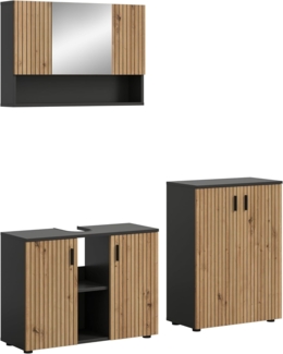 xonox. home – 3 TLG. Badezimmerkombination Mone 155 x 180 x 30 cm in Korpus Basalt Nachbildung und Front Artisan Oak Nachbildung – Hochwertige Badmöbel-Kombi – modern, pflegeleicht & edel