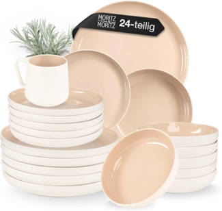 Moritz & Moritz Kombiservice CAVO Geschirrset mit Tassen Almond (24-tlg), 6 Personen, Steinzeug, für 6 Personen aus Steinzeug