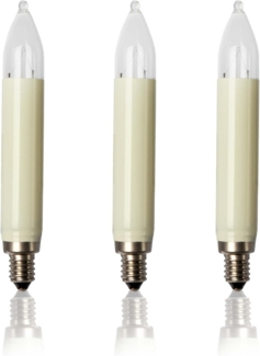 hellum Ersatz-Kerzen für Weihnachtsbaum Kerzen Lichterketten innen und außen, 3 Stück 12V 3W Schaftkerze für Lichterketten mit 20 Brennstellen, ø15mm E10/ 12V/ 3W/ 22Lumen 902037
