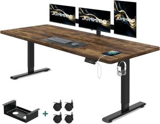 JUMMICO Höhenverstellbarer Schreibtisch 180 x 80 cm mit Kabelwanne, Höhenverstellbar Elektrisch Stehpult mit USB-Buchse, Computertisch, Ergonomischer Steh-Sitz Tisch, Bürotisch, Vintage-Braun