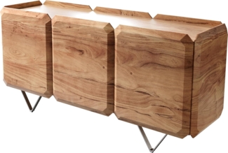 Sideboard Kiano 145 cm Akazie Natur 3 Türen V-Fuß Edelstahl Raumteiler