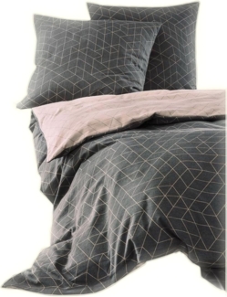 Irisette Biber Bettwäsche 135x200 2tlg grau rosa | Bettwäsche-Set aus 100% Baumwolle | 2 teilige Wende-Bettwäsche 135x200 cm & Kissen 80x80 cm | Geometrisches Muster