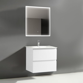 Alpenberger Badmöbel-Set - Badschrank Badezimmerschrank, (Led Spiegel Bad, Badezimmerspiegel mit Beleuchtung), mit Waschbecken - Waschtisch mit Unterschrank 60 cm Breit